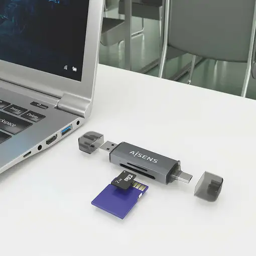 AISENS Lector de Tarjetas SD, Micro SD, MMC, RS-MMC, MMC Micro, USB-A y USB-C, Gri