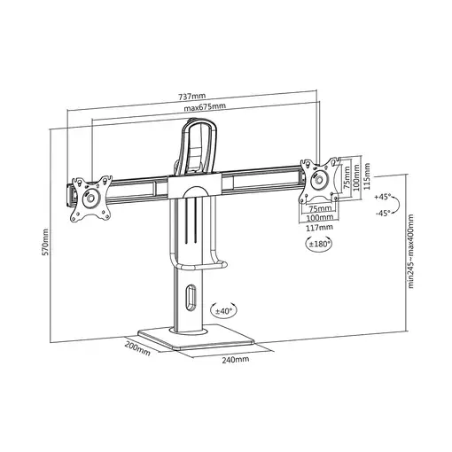 AISENS Soporte De Mesa Pro Contrapeso Giratorio E Inclinable Para 2 Monitores 6kg