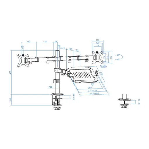 TooQ Soporte de Mesa para 2 Pantallas 17''-32'' y Portátil, Negro