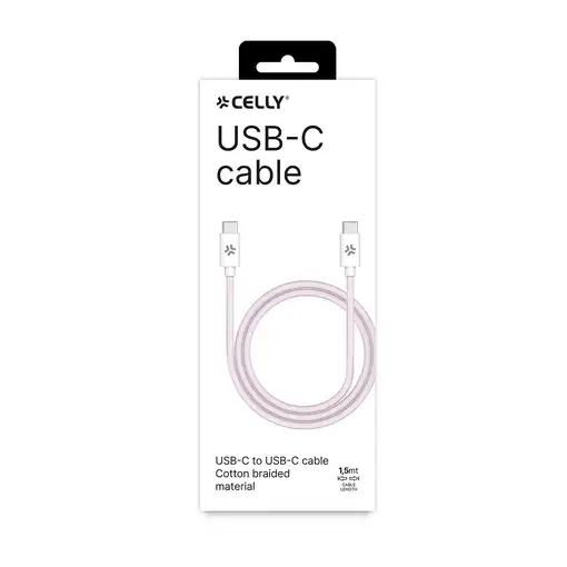 Celly USBCUSBCCOTTPK cable USB 1,5 m USB C Rosa, Blanco