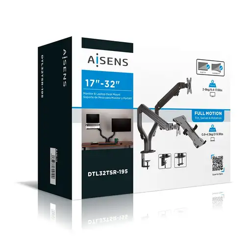 AISENS Soporte de Mesa Contrapeso Giratorio e Inclinable para Portatil y Monitor/T