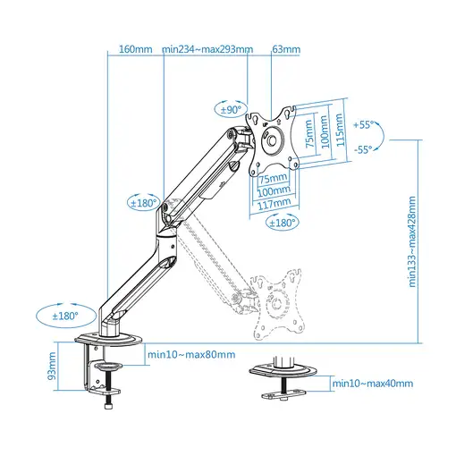 TooQ DB4032TNR-G soporte para monitor 81,3 cm (32'') Escritorio Negro