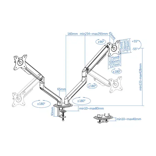 TooQ DB4132TNR-W soporte para monitor 81,3 cm (32'') Escritorio Blanco