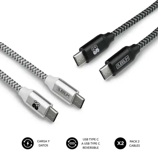Pack 2 Cables Usb Tipo C – Usb Tipo C (3.0A) Negro/Plata
