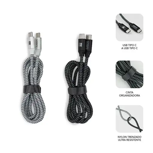 Pack 2 Cables Usb Tipo C – Usb Tipo C (3.0A) Negro/Plata
