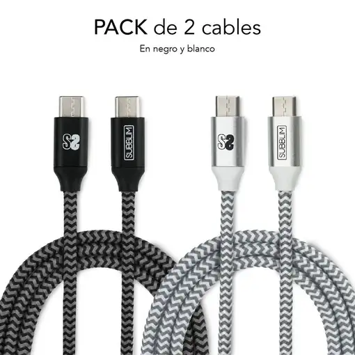 Pack 2 Cables Usb Tipo C – Usb Tipo C (3.0A) Negro/Plata