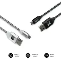 Pack 2 Cables Usb A – Micro Usb (2.4A) Negro/Plata