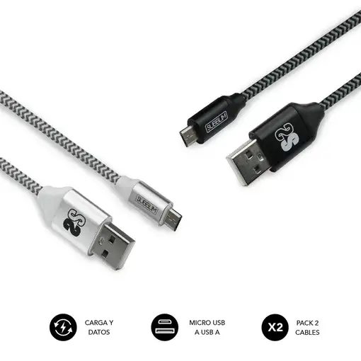 Pack 2 Cables Usb A – Micro Usb (2.4A) Negro/Plata