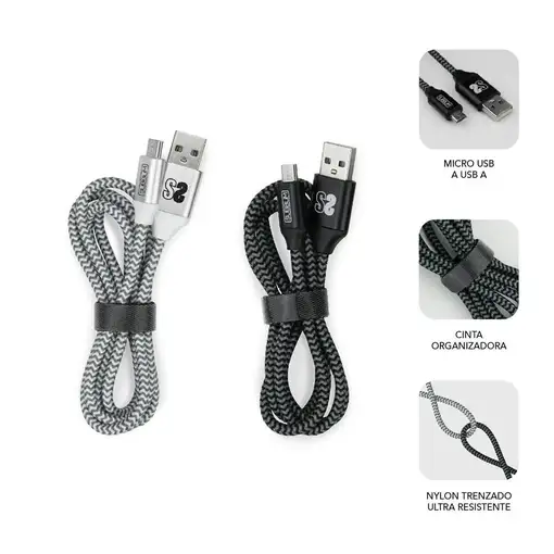 Pack 2 Cables Usb A – Micro Usb (2.4A) Negro/Plata