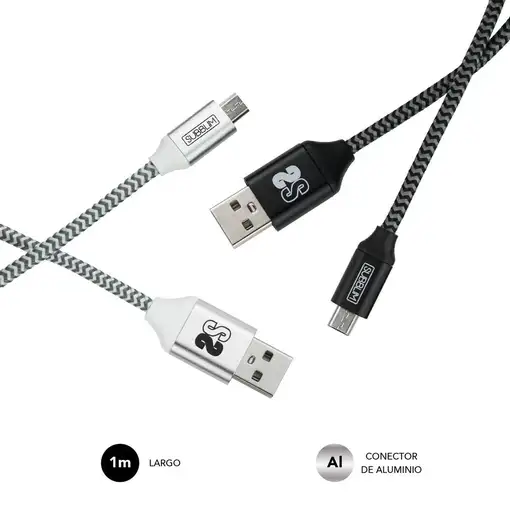 Pack 2 Cables Usb A – Micro Usb (2.4A) Negro/Plata