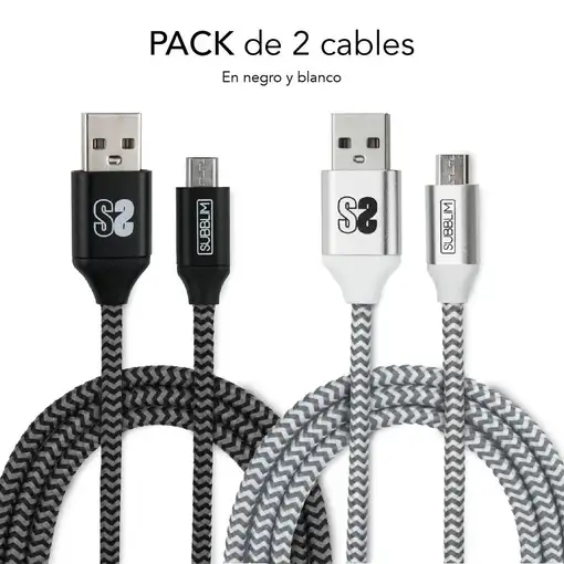 Pack 2 Cables Usb A – Micro Usb (2.4A) Negro/Plata