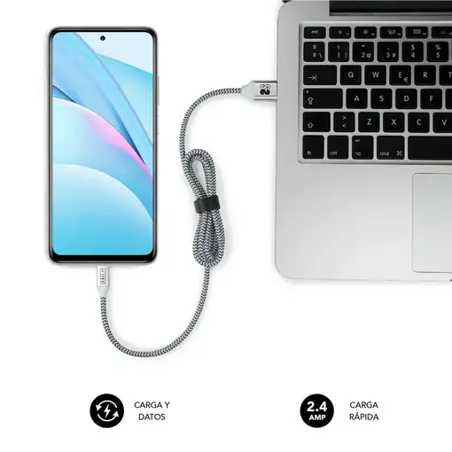 Pack 2 Cables Usb A – Micro Usb (2.4A) Negro/Plata