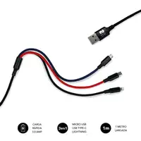 Premium Cable 3 En 1 (2.4A) Micro Usb+Type C+Lightning