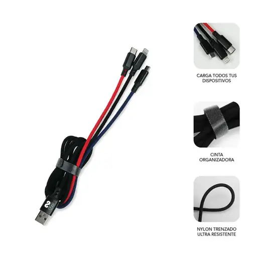 Premium Cable 3 En 1 (2.4A) Micro Usb+Type C+Lightning
