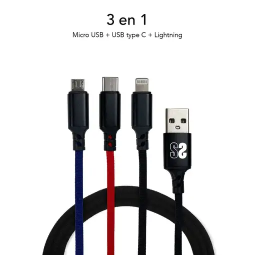Premium Cable 3 En 1 (2.4A) Micro Usb+Type C+Lightning