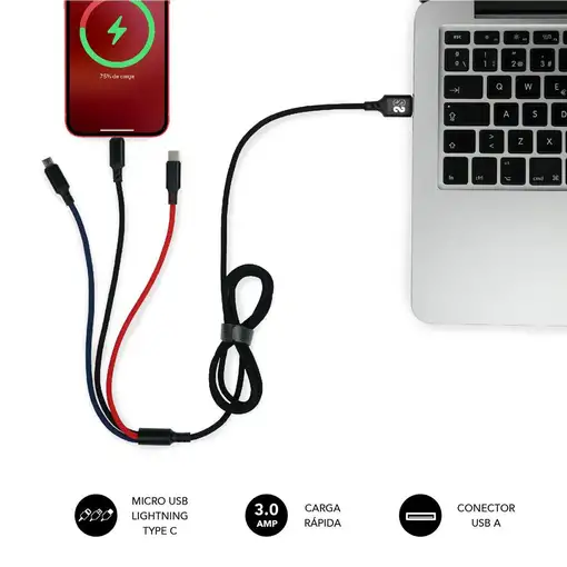 Premium Cable 3 En 1 (2.4A) Micro Usb+Type C+Lightning