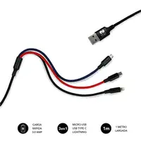 Premium Cable 3 En 1 (2.4A) Micro Usb+Type C+Lightning