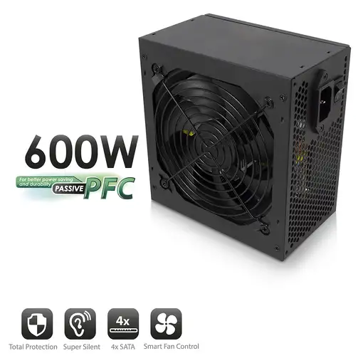Ewent EW3908 unidad de fuente de alimentación 600 W 20+4 pin ATX ATX Negro