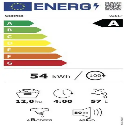 Cecotec 02517 lavadora Carga frontal 12 kg 1400 RPM Blanco