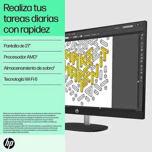 HP 27-cr0057ns AMD Ryzen™ 5 7520U 68,6 cm (27'') 1920 x 1080 Pixeles PC todo en uno