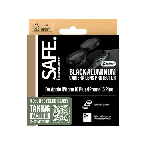 PanzerGlass SAFE. by ® Camera Lens Protector Black iPhone 16 | 16 Plus Protector d