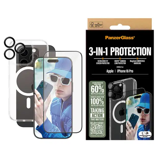 PanzerGlass ® 3-in-1 Protection Bundle iPhone 16 Pro Protector de pantalla Apple 1