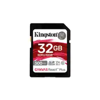Kingston Technology 32GB Canvas React Plus SDHC UHS-II 300R/260W U3 V90 for Full H
