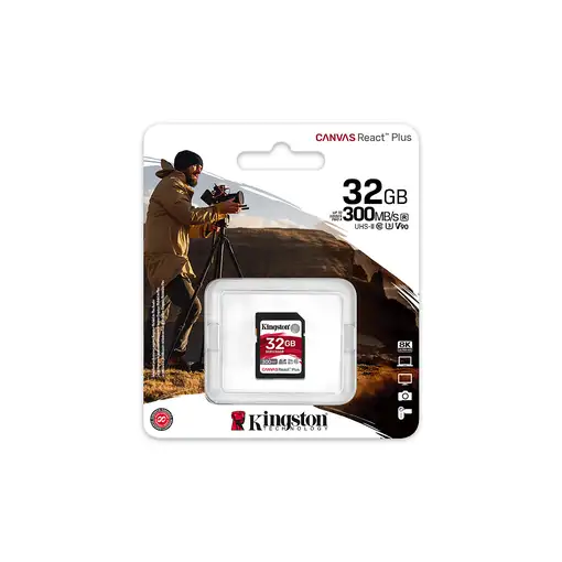 Kingston Technology 32GB Canvas React Plus SDHC UHS-II 300R/260W U3 V90 for Full H