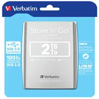 Verbatim Disco Duro Portátil Store 'n' Go USB 3.0 de 2 TB en color Plateado