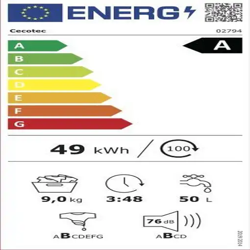 Cecotec 02794 lavadora Carga frontal 9 kg 1400 RPM Negro, Blanco