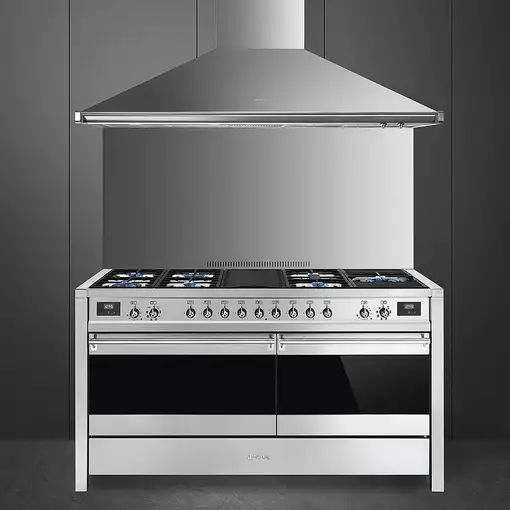 Smeg A5-81 cocina Cocina independiente Combi Negro, Acero inoxidable