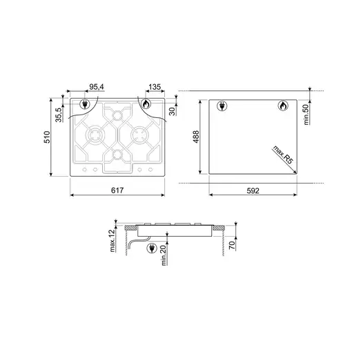 Smeg Classic PGF64-4 hobs Acero inoxidable Integrado 62 cm Encimera de gas 4 zona(