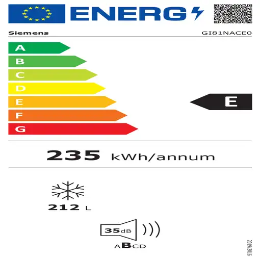 Siemens iQ500 GI81NACE0 congelador Congelador vertical Integrado 212 L E Blanco
