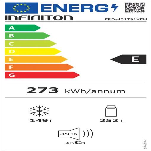 Infiniton FRD-401T91XEM nevera combi Independiente 401 L E Acero inoxidable