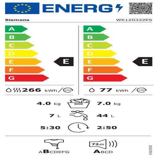 Siemens iQ300 WK12D322ES lavadora-secadora Integrado Carga frontal Blanco E