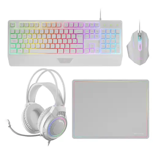 Mars Gaming MCP124PRO, Combo Gaming 4en1, Teclado RGB H-Mech con Reposamuñecas, Ra