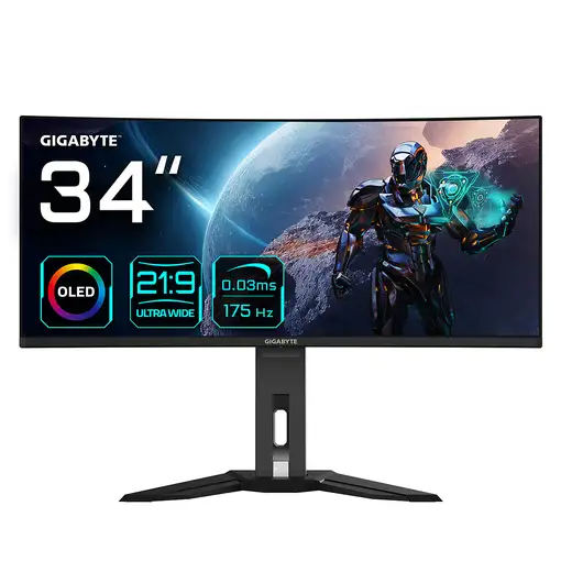 GIGABYTE Monitor de juegos curvo OLED WQHD MO34WQC de 34'' - 3440 x 1440, 175Hz, 0.