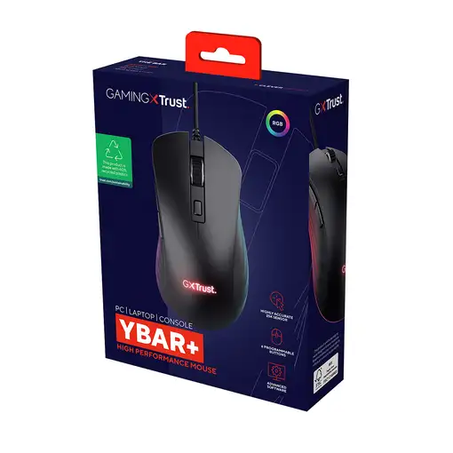Trust GXT924 YBAR+ ratón Juego mano derecha USB tipo A Óptico 25600 DPI