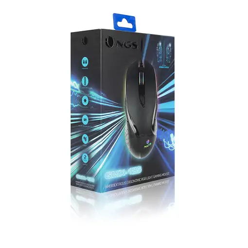 NGS GMX-125 ratón Juego Ambidextro USB tipo A Óptico 7200 DPI