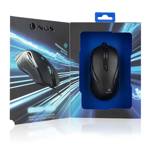 NGS GMX-125 ratón Juego Ambidextro USB tipo A Óptico 7200 DPI