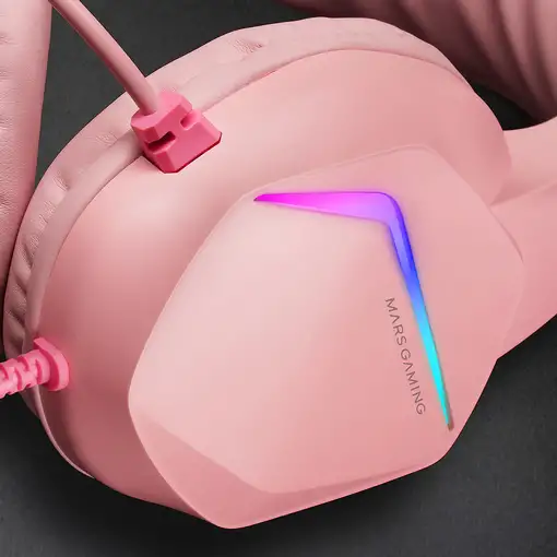 Mars Gaming MH122 Rosa, Cascos Gaming FRGB Over Ear con Micrófono, Sonido HiFi, Ca
