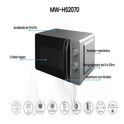 Microondas Infiniton MW-HS2070, 20 l, 700 W, Defrost, Plata