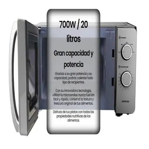 Microondas Infiniton MW-HS2070, 20 l, 700 W, Defrost, Plata