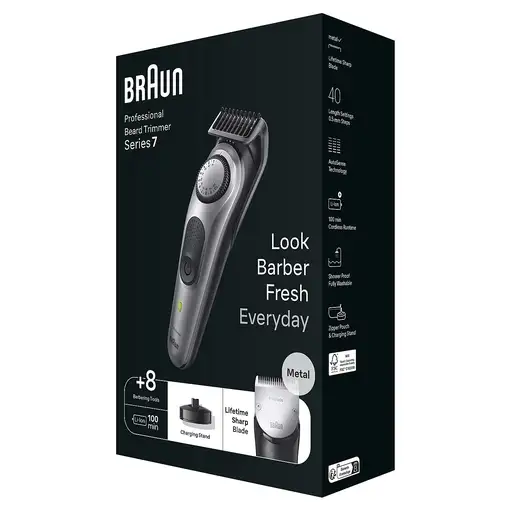 Braun BeardTrimmer 7 BT7420 Batería 40 2 cm Negro, Gris