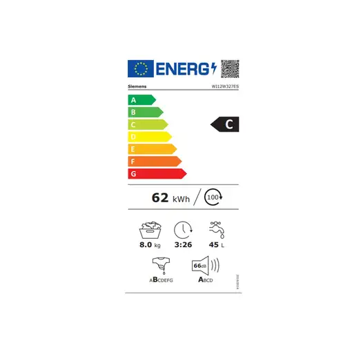 Siemens WI12W327ES lavadora Carga frontal 8 kg 1200 RPM Blanco