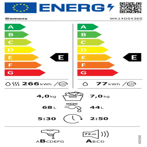Siemens iQ500 WK14D543ES lavadora-secadora Integrado Carga frontal Blanco E