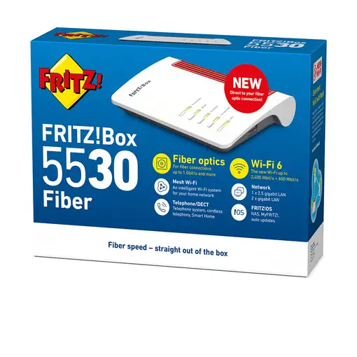 FRITZ!Box 5530 Fiber Edition Internation router inalámbrico 2.5 Gigabit Ethernet D