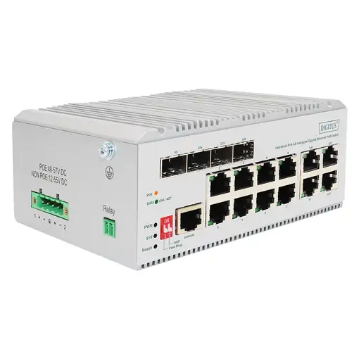 Digitus Conmutador PoE de red Gigabit Ethernet de 8 puertos, industrial, gestionad