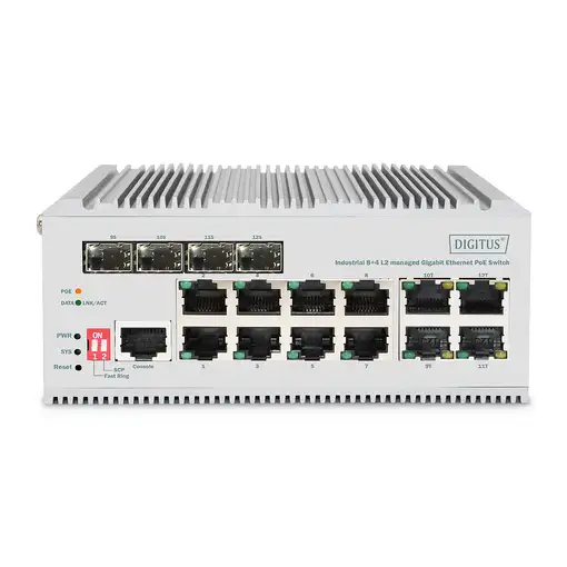 Digitus Conmutador PoE de red Gigabit Ethernet de 8 puertos, industrial, gestionad