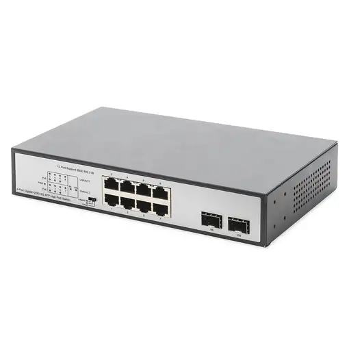 Digitus Conmutador Gigabit de 8 puertos con 6 puertos PoE, 2 RJ45, 2 SFP Uplink, 8